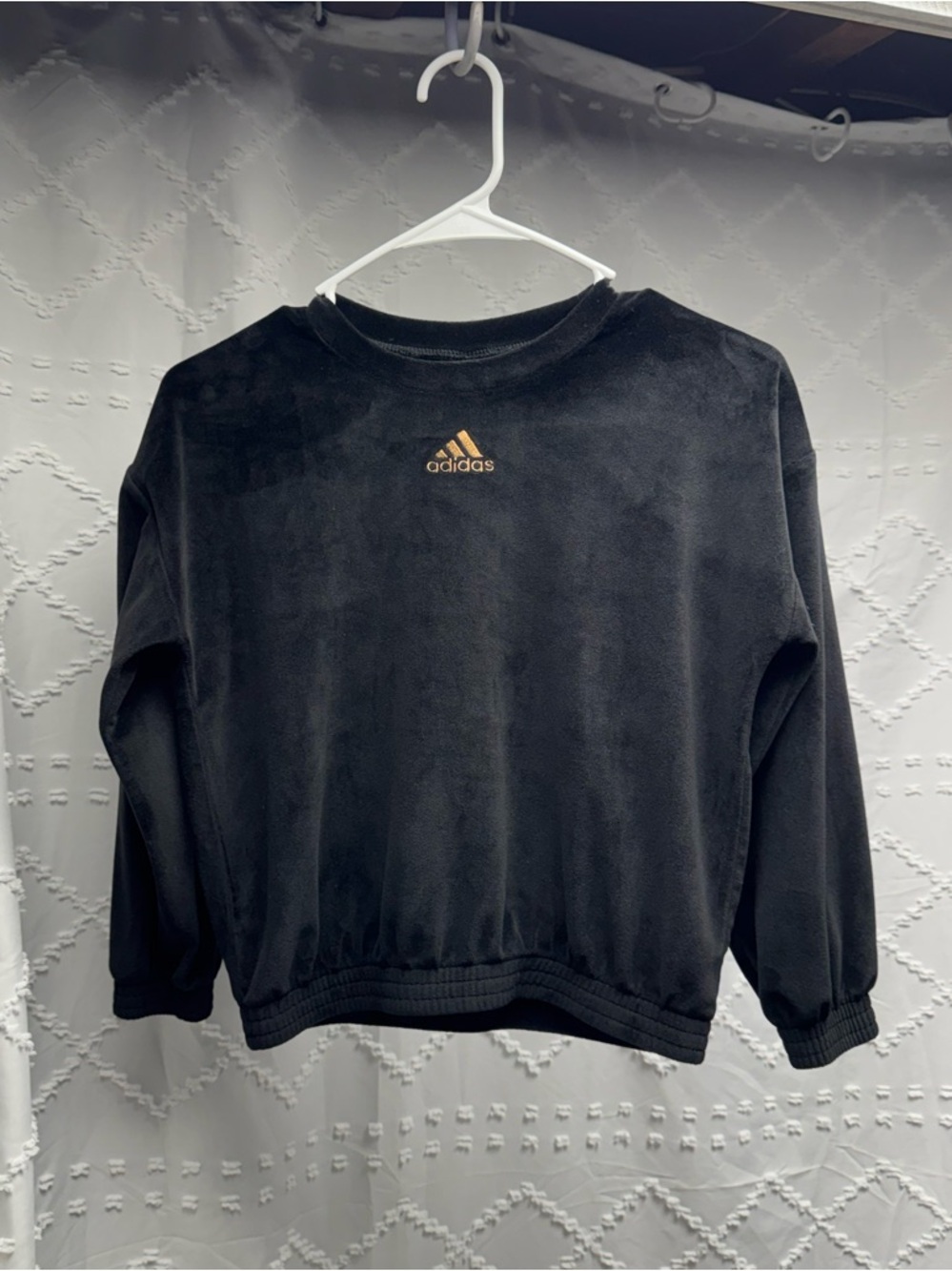 Adidas Girls' Black Velour Crewneck Sweatshirt, Size 6X